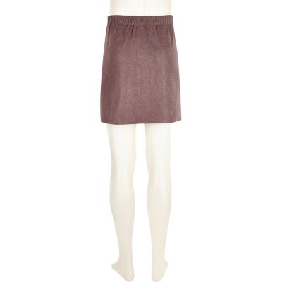 Girls pink faux suede A-line skirt